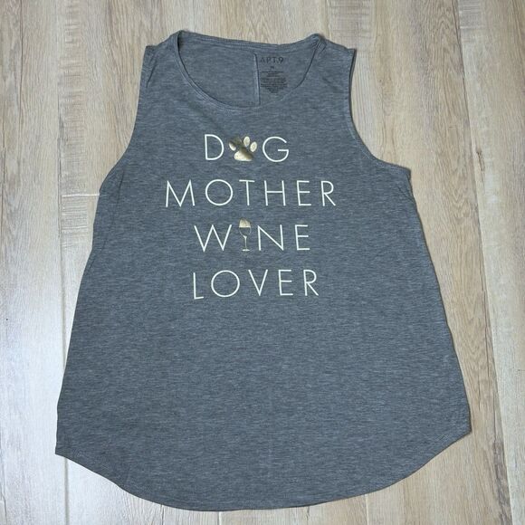 LOVER Tops - Dog Mother Wine Lover Tank Grey Medium Tank Women’s Tank Top